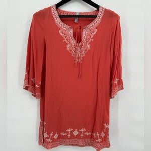 miilla clothing Peachy Orange Lightweight Dress/Coverup Embroidered EUC size‎ S